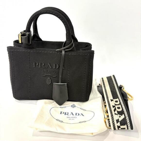 PRADA Canapa RICAMO 1BA038 Cotton Canvas Mini Handbag in Black, 2-Way Shoulde... - Picture 11 of 11